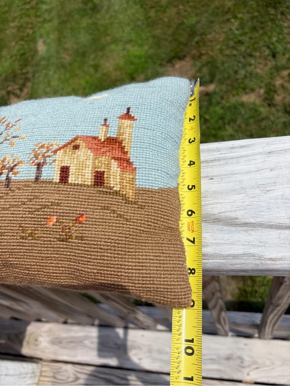 Vintage Needlepoint Pillow House Landscape Decorative Small Velvet Cottagecore
